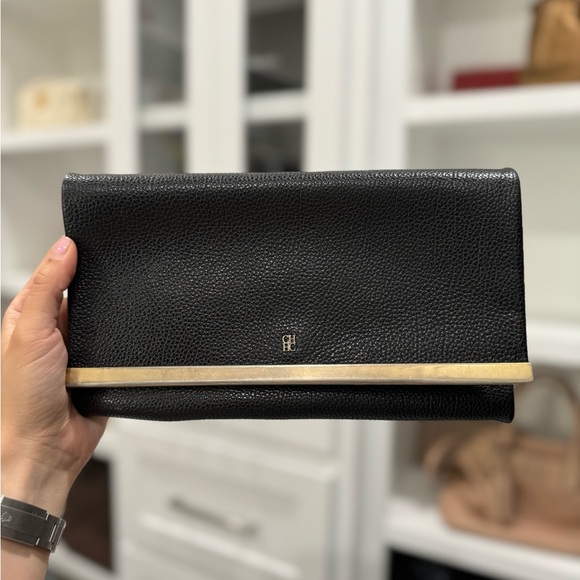 CH CAROLINA HERRERA Black GRAINED leather CLUTCH / CROSSBODY HANDBAG - Picture 5 of 7